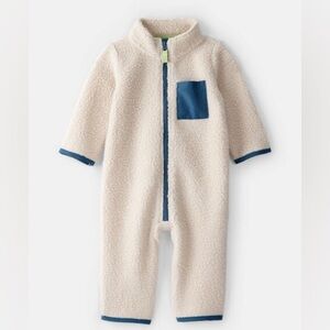 Carter’s Color Block Fleece Zip-Up Jumpsuit - Cream/Blue